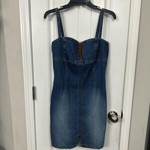 Western‎ style Rampage blue denim dress with lace up front. M